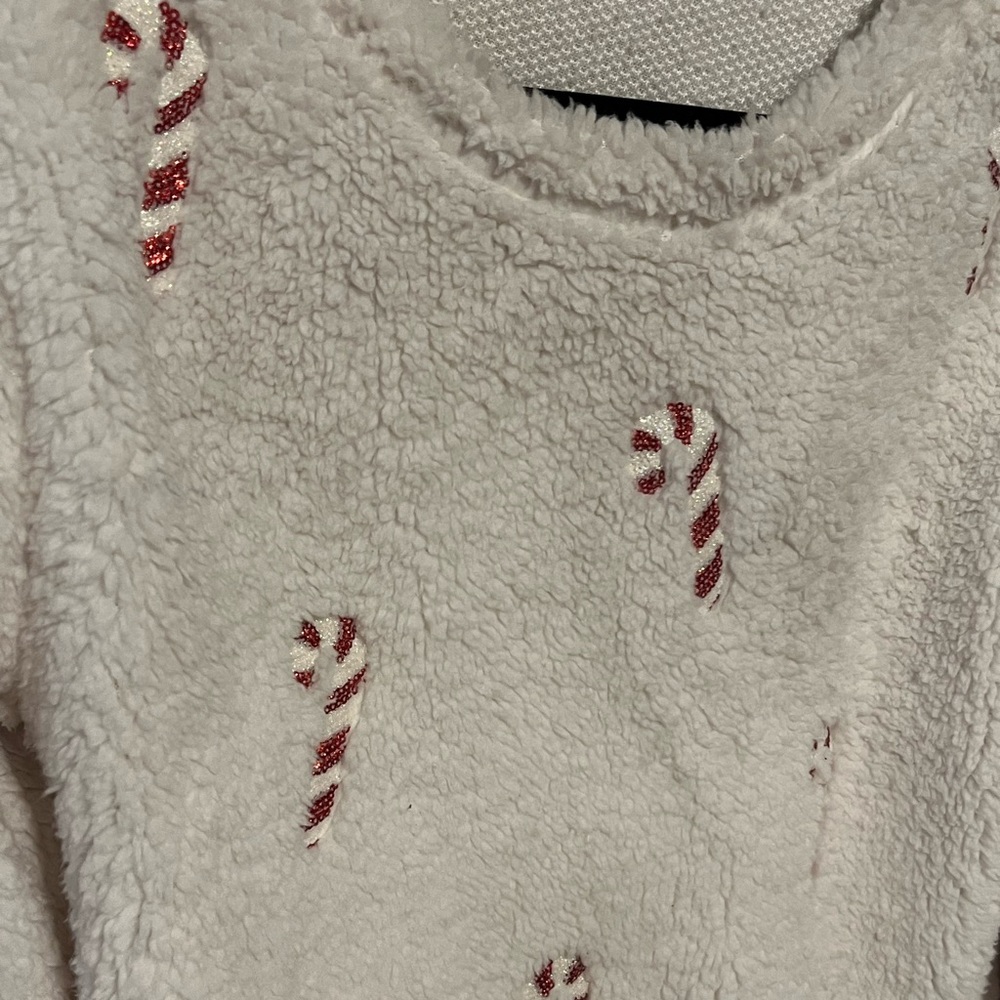 Sz XL Cream Sherpa Christmas Holiday Glitter Candy Canes - Picture 6 of 6
